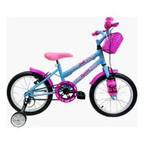 Bicicleta Aro 16 Infantil Feminina Com Rodinhas Azul