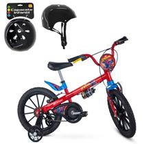 Bicicleta Aro 16 Spider Man C/ Rodinhas Garrafinha Capacete