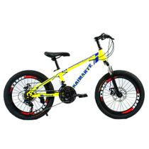 Bicicleta Aro 20 Bike 21 Vel Marchas MiniTrail Freio a Disco Quadro Aço Carbono Cor Amarelo Azul - WCT FITNESS Bicicleta Aro 20 Bike 21 Vel Marchas MiniTrail Freio a Disco Quadro Aço Carbono Cor Amarelo Azul - WCT FITNESS