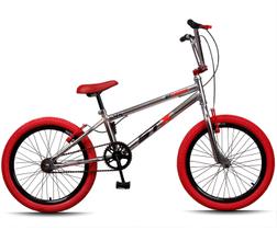 Bicicleta Aro 20 BMX STX Cromada Pneu Vermelho Freio V-Brake Edição Especial