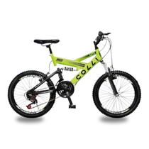 Bicicleta aro 20 colli gps v-brake suspensão full amarelo neon 15