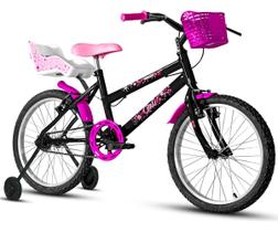 Bicicleta aro 20 Feminina Infantil Com Cadeirinha de Boneca Roda Lateral Apoio Cestinha Rosa Bicicleta aro 20 Feminina Infantil Com Cadeirinha de Boneca Roda Lateral Apoio Cestinha Rosa