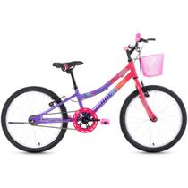 Bicicleta aro 20 freio V-brake rosa pérola e roxo com cesta - BIXY - Houston