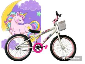 Bicicleta aro 20 infantil branca do unicornio