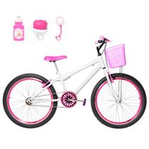 Bicicleta Aro 24 Feminina Alumínio Colorido Garrafinha Fon Fon Retrovisor Freios V-Brake
