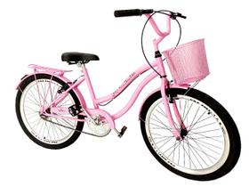 Bicicleta aro 24 feminina passeio s/ marchas com cesta rosa