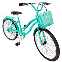 Bicicleta aro 24 feminina passeio s/ marchas com cesta verde