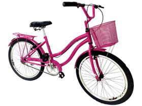 Bicicleta aro 24 feminina retrô c/ cestinha sem marchas pink