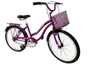 Bicicleta aro 24 feminina retrô cestinha sem marchas violeta - Maria Clara Bikes