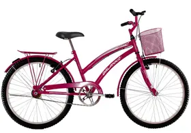 Bicicleta Aro 24 Feminina Susi Rosa Pink Com Para-lama e Cesta