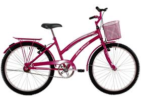 Bicicleta Aro 24 Feminina Susi Rosa Pink Com Para-lama e Cesta - Dalannio Bike