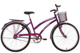 Bicicleta Aro 24 Feminina Susi Roxa Com Para-lama e Cesta - Dalannio Bike