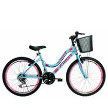 Bicicleta Aro 24 Feminino Athor Musa 18V Aro Aero Com Cesta