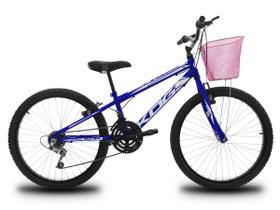 Bicicleta Aro 24 Infantil Feminina 18 Marchas KOG Azul Signos Branco