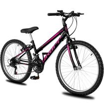 Bicicleta Aro 24 Infantil Feminina 18 Vel Marchas Dropp Sport Freio V-brake - Preto+rosa - único