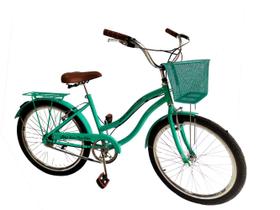Bicicleta aro 24 menina passeio sem marchas com cesta verde