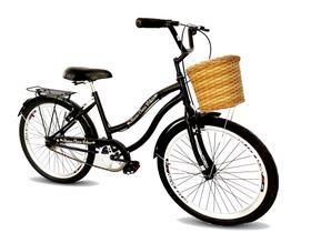 Bicicleta aro 24 passeio com cestinha tipo vime s/ marcha pt