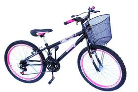 Bicicleta aro 24 preta rebaixada com aro aero pink - Onix