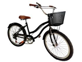 Bicicleta aro 24 retrô vintage 6v com cesta de metal Preto