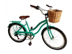 Bicicleta Aro 24 Retrô Vintage feminina com cesta vime Verde - Maria Clara Bikes