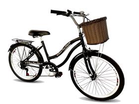 Bicicleta aro 24 retrô vintage passeio cesta 6 marchas pto