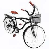 Bicicleta Aro 26 adulto Retrô Com cesta metal 6v Preto