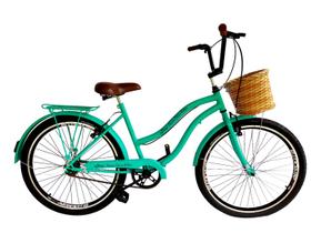 Bicicleta aro 26 adulto retrô com cestinha sem marchas verde - Maria Clara Bikes