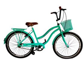 Bicicleta aro 26 adulto retrô com cestinha sem marchas verde - Maria Clara Bikes