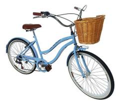 Bicicleta Aro 26 Adulto Vintage Cesta Vime Nat Azul BB Claro