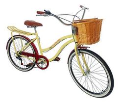 Bicicleta Aro 26 Adulto Vintage Com Cesta Vime Bege Vermelho