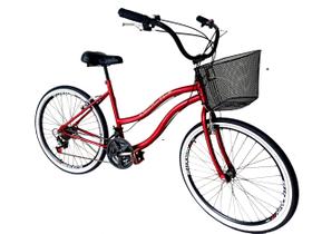 Bicicleta Aro 26 Beach Aro Aero 18v E Cesta metal Vermelho