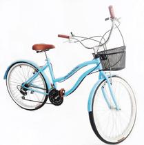 Bicicleta Aro 26 Beach Retrô 18 Marchas Azul BB