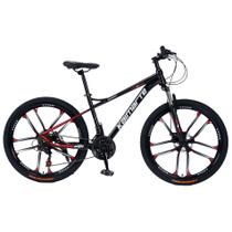 Bicicleta Aro 26 Bike 21 Vel Marchas Freio a Disco Quadro Aço Carbono Cor Preto Vermelho WCT FITNESS Bicicleta Aro 26 Bike 21 Vel Marchas Freio a Disco Quadro Aço Carbono Cor Preto Vermelho WCT FITNESS