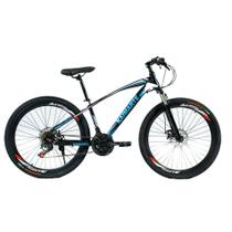 Bicicleta Aro 26 Bike 21 Vel Marchas Freio a Disco VorteX Quadro Aço Carbono Leve Resistente Cor Preto/Azul - WCT FITNESS Bicicleta Aro 26 Bike 21 Vel Marchas Freio a Disco VorteX Quadro Aço Carbono Leve Resistente Cor Preto/Azul - WCT FITNESS