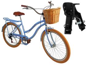 Bicicleta aro 26 cadeirinha frontal cesta de vime 6v Azul BB
