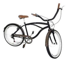 Bicicleta Aro 26 Caiçara Beach Retrô 6v Preto C/ Marrom