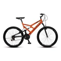 Bicicleta aro 26 colli gps v-brake suspensão full laranja neon 18