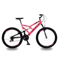 Bicicleta aro 26 colli gps v-brake suspensão full rosa neon 18
