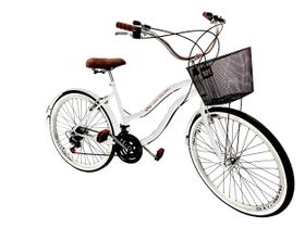 Bicicleta aro 26 com 18 Marchas adulto cesta branco