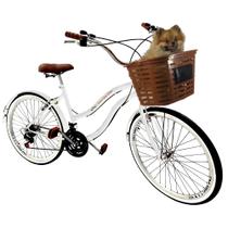 Bicicleta aro 26 com 18 Marchas adulto cesta reforçada branc