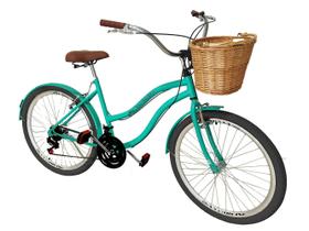 Bicicleta aro 26 com 18 Marchas adulto cesta vime verde