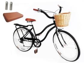 Bicicleta aro 26 com bagageiro assento acolchoado pedaleiras