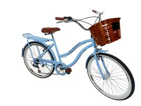 Bicicleta aro 26 com bagageiro cesta reforçada 6v Azul bb