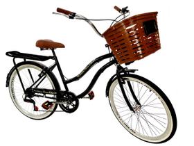 Bicicleta aro 26 com bagageiro cesta reforçada 6v Preto