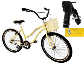 Bicicleta aro 26 com cadeirinha frontal cesta s/marcha bege