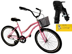 Bicicleta aro 26 com cadeirinha frontal cesta s/marcha rosa