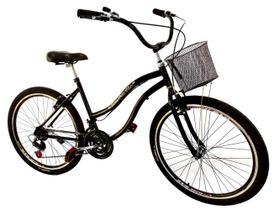 Bicicleta Aro 26 com cestinha 18 marchas selim 2 molas Preto