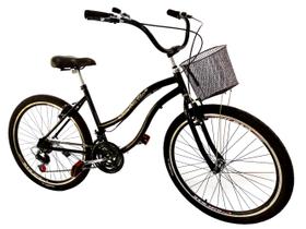 Bicicleta Aro 26 com cestinha 18 marchas selim 2 molas Preto Bicicleta Aro 26 com cestinha 18 marchas selim 2 molas Preto