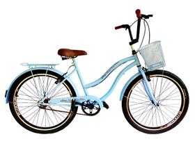 Bicicleta aro 26 com cestinha passeio retrô sem marchas azul