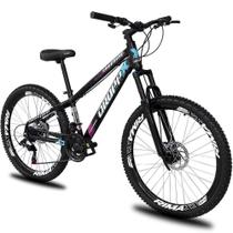 Bicicleta Aro 26 Dropp Freeride Alumínio 21 Marchas Freios A Disco - Preto Azul e Rosa